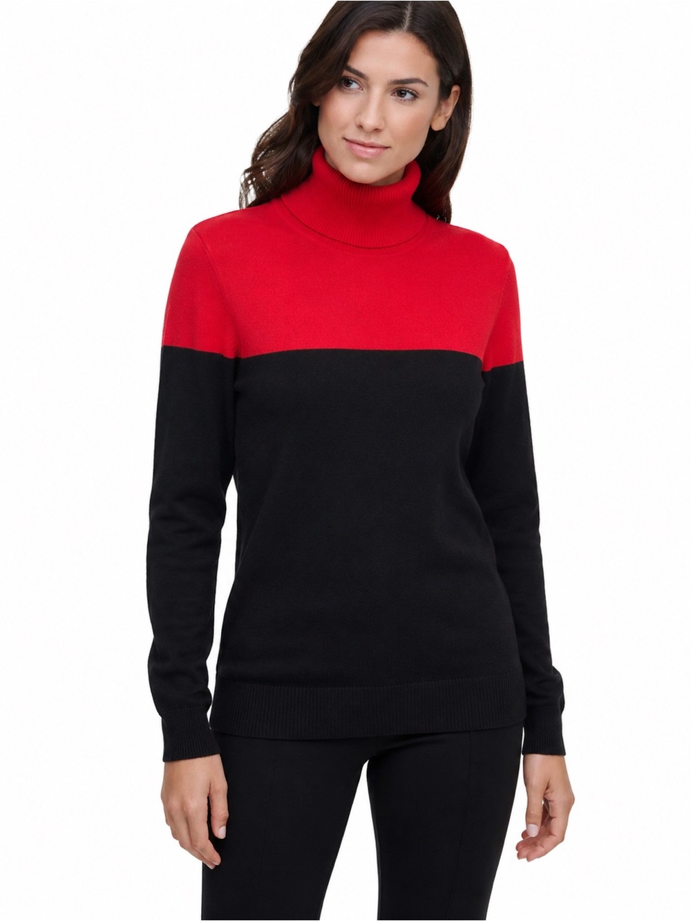 Calvin Klein, size M. Women's red and black long-sleeve turtleneck sweater by Ca